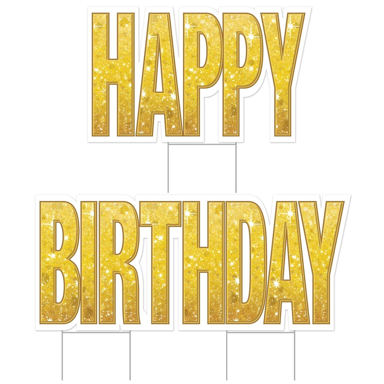 4 Pack Bulk Plastic Jumbo Happy Birthday Yard Sign Set - Gold